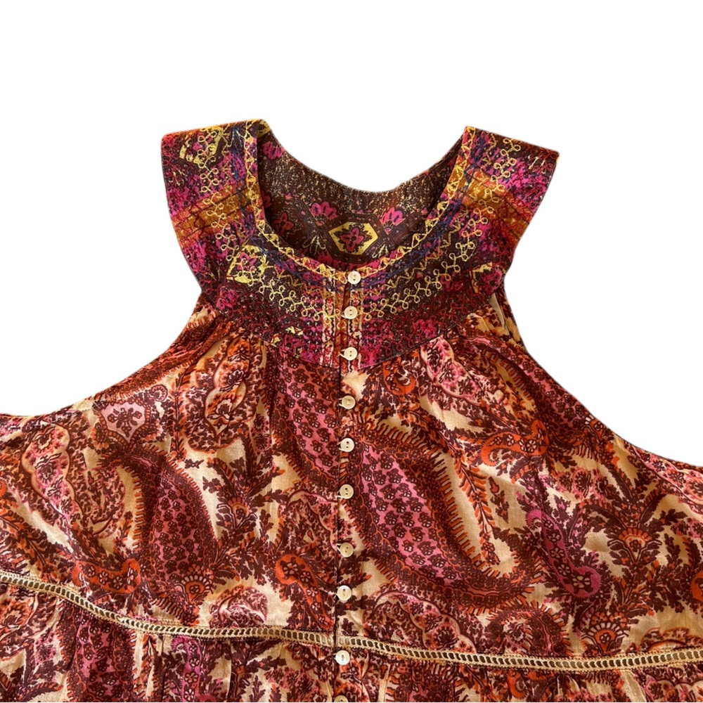 NWOT Sundance Bohemian Paisley Print Dress Tasseled - Picture 4 of 5